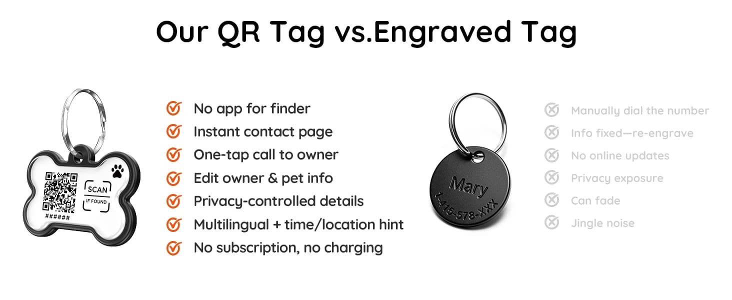 Silent ABS Dog ID Tag with QR Code - Classic Black - No App Required Smart Pet Tag — Dog ID Tag
