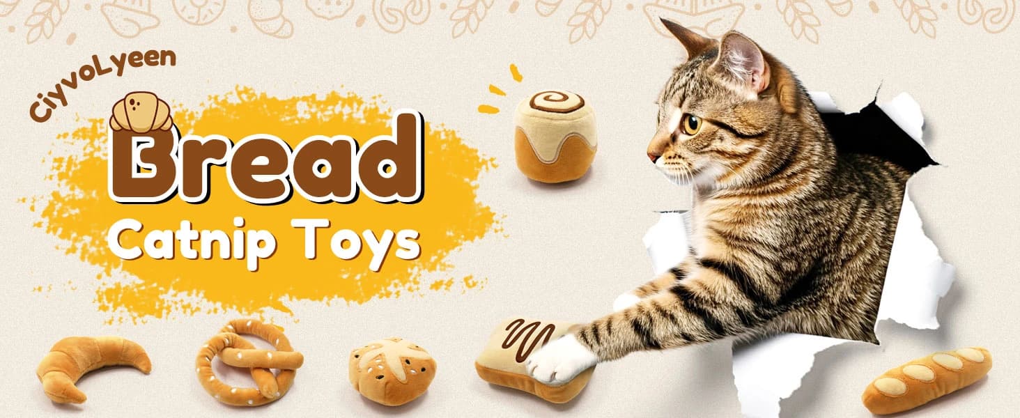 Plush Bread Catnip Toys for Indoor Cats 6 Pack — product details