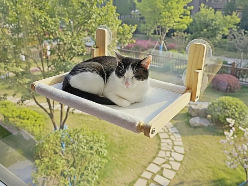 Foldable Cat Window Perch — Natural Wood — Foldable Cat Window Perch
