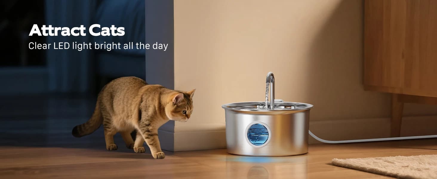Cat Water Fountain Stainless Steel: Cat Fountain for Drinking - 88oz/2.6L — product details
