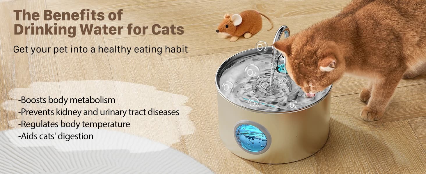 Cat Water Fountain Stainless Steel: 74oz/2.2L Cat Fountain for Drinking — product details