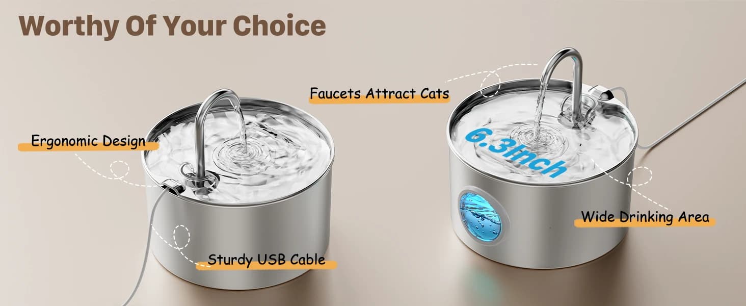 Cat Water Fountain Stainless Steel: 74oz/2.2L Cat Fountain for Drinking — product details