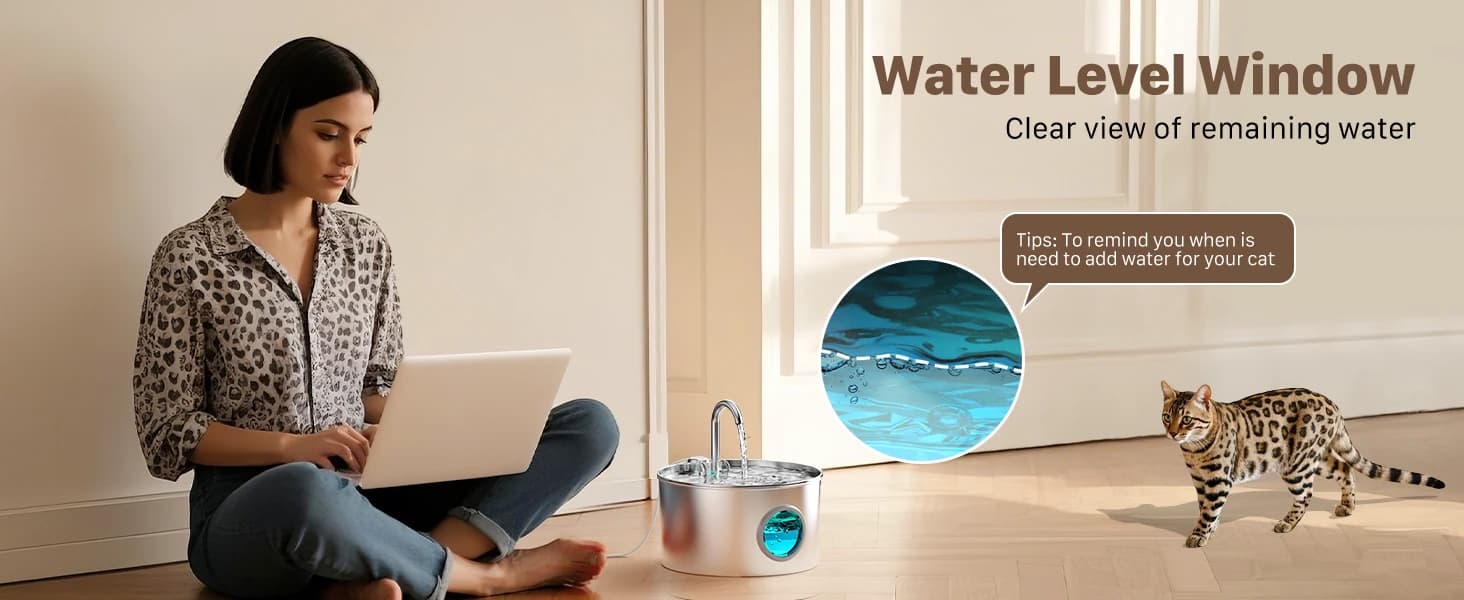 Cat Water Fountain Stainless Steel: 74oz/2.2L Cat Fountain for Drinking — product details