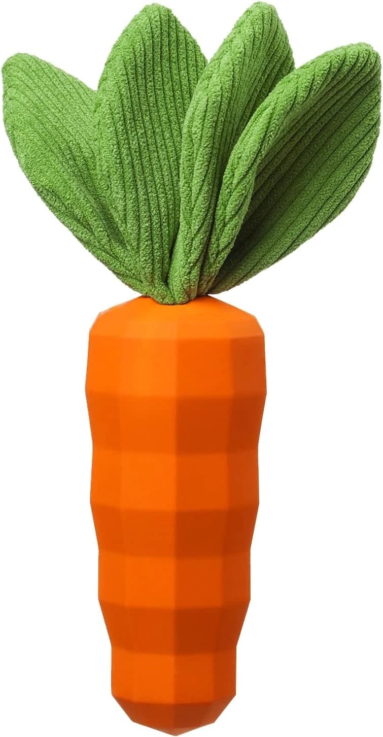 Dog Chew Toys for Aggressive Chewers — Rubber Squeaky Dog Toys — carrot orange