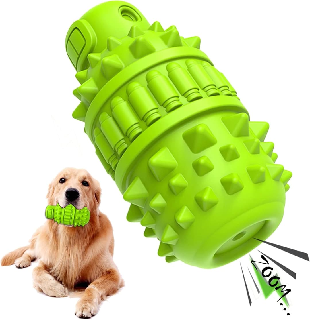 Natural Rubber Squeaky Dog Chew Toy for Large Aggressive Chewers — Green / Large（For 55–90 lb dogs） (Pack of 1)