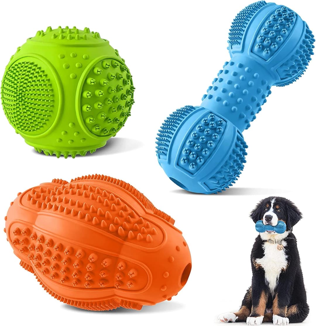 Dog Chew Toys 3 Pack for Aggressive Chewers — Blue-Green-Orange