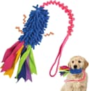Dog Tug Toy — Dog Toys for Aggressive Chewers — Blue Chenille, Red Webbing