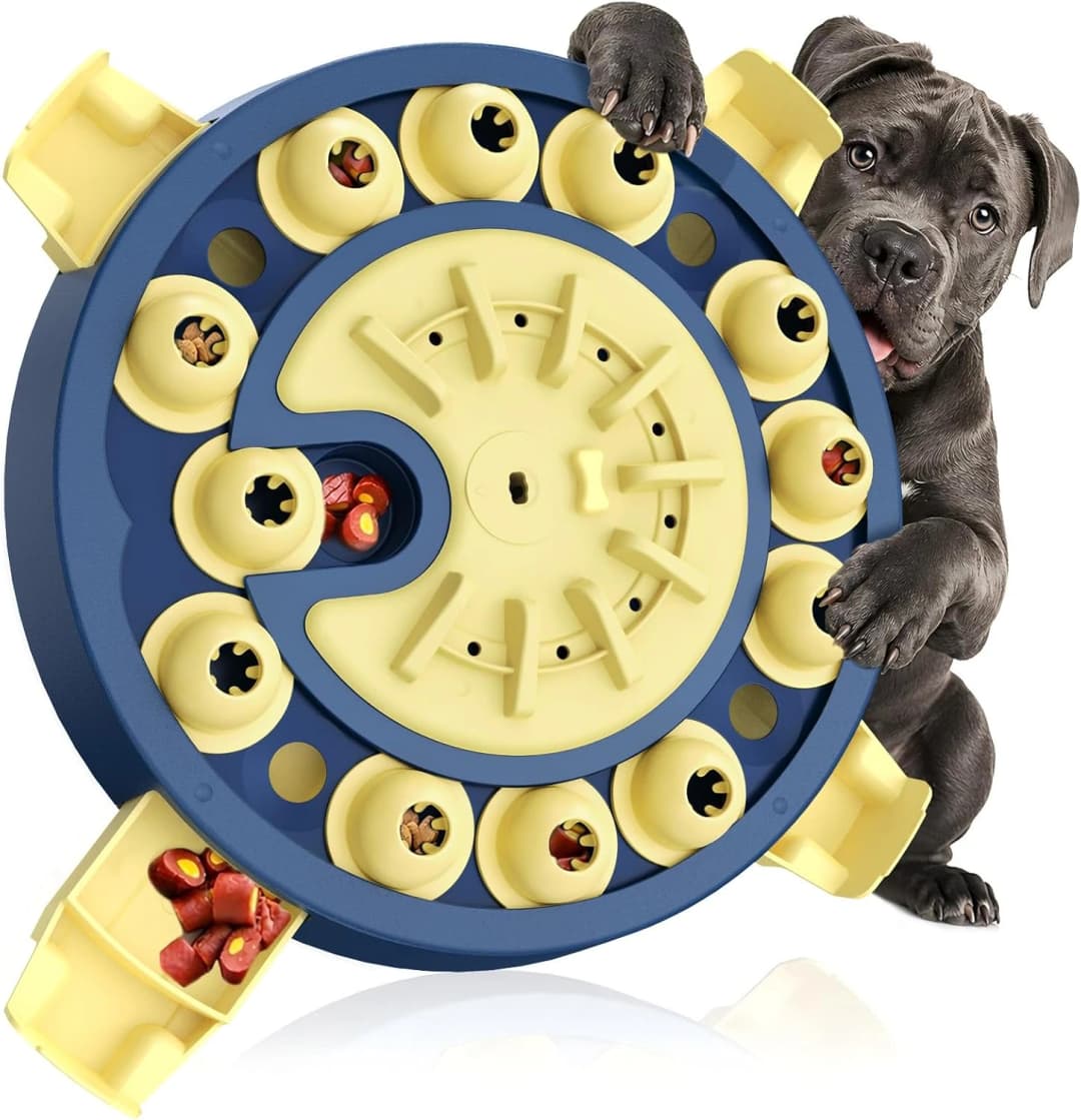 Large 3 Levels — Dog Puzzle Toy — Yellow-Blue