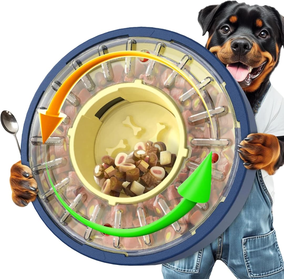 Adjustable 5-60 Min Slow Feeder Dog Bowl and Puzzle Feeder Anti-Gulping — Large / Yellow Blue