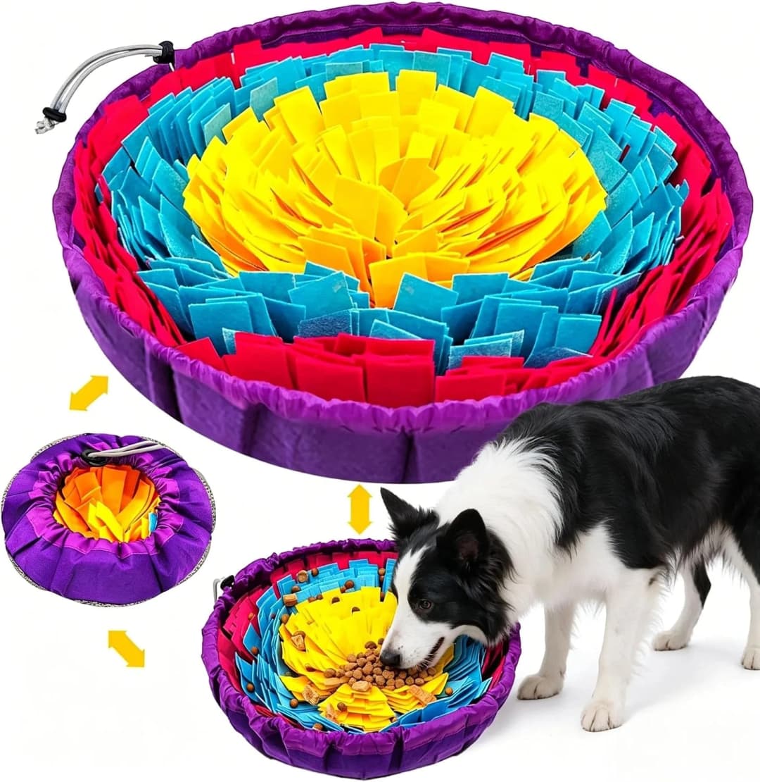 Snuffle Mat for Dogs — 19"x19" - Slow Feeder Bowl & Interactive Dog Puzzle Toy — Purple