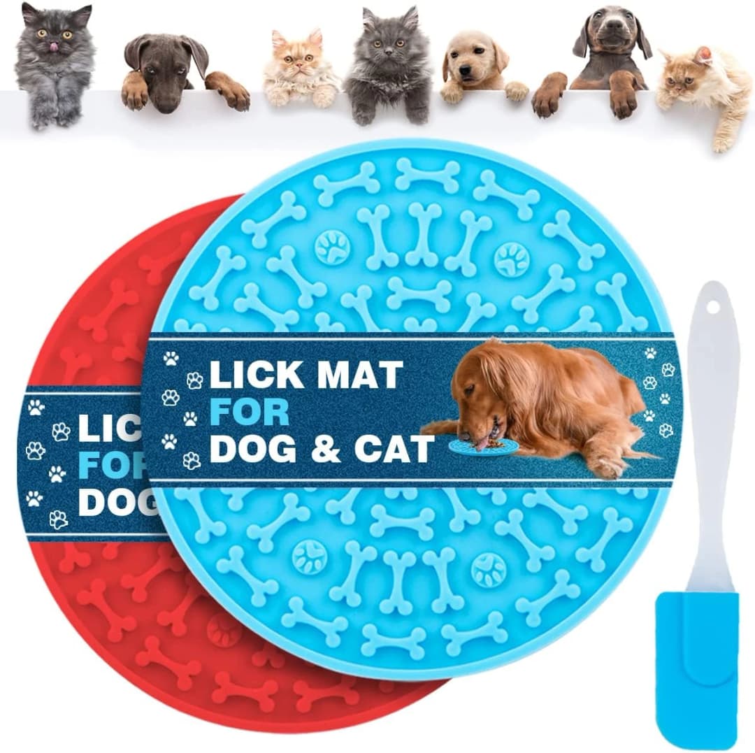 Dog Lick Pad, Pet Bathing Grooming Distraction Wall Mounted Silicone Slow Feeder Mat with Strong Suction, 2 Pack — Original option