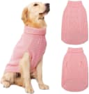 Cable Knit Turtleneck Dog Sweater with Leash Opening — Large / Flesh Pink