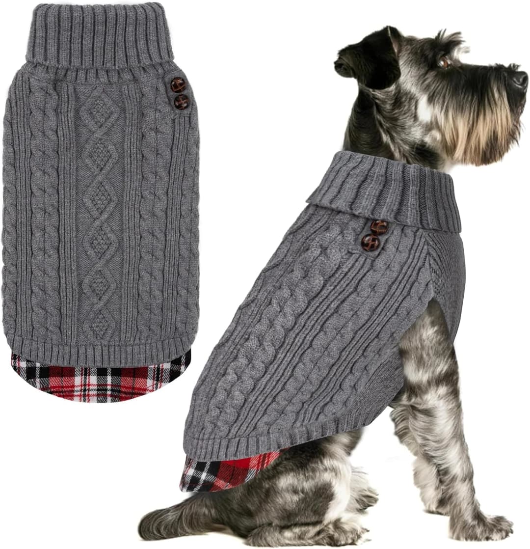 Dog Sweater for Small Dogs Turtleneck Thick Knit Pullover — Medium (7-13lbs) / 1# Grey