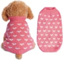 Dog Knitted Sweater Heart Puppy Sweater Warm Soft Pet Holiday Clothes for Small Dogs and Cats — Small / Pink