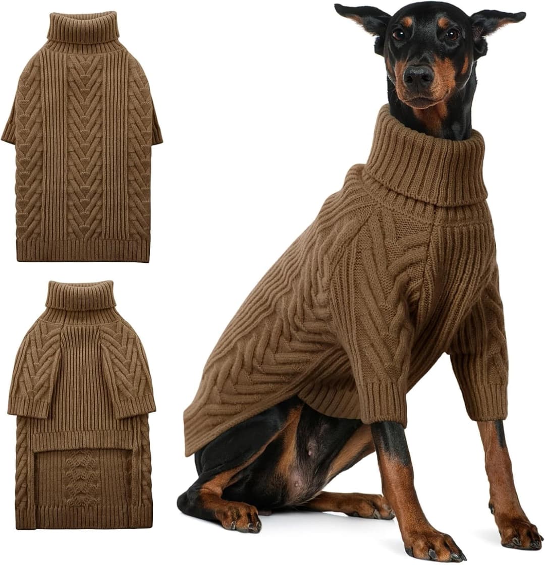 Dog Sweater for Extra Large Dogs — Warm Knit Sweater for Labrador — XXX-Large / Coffee