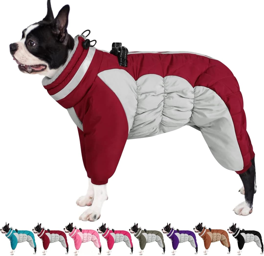 Full Body Dog Coat Warm Fleece Dog Winter Jacket for Small Dogs S — Burgundy / Small