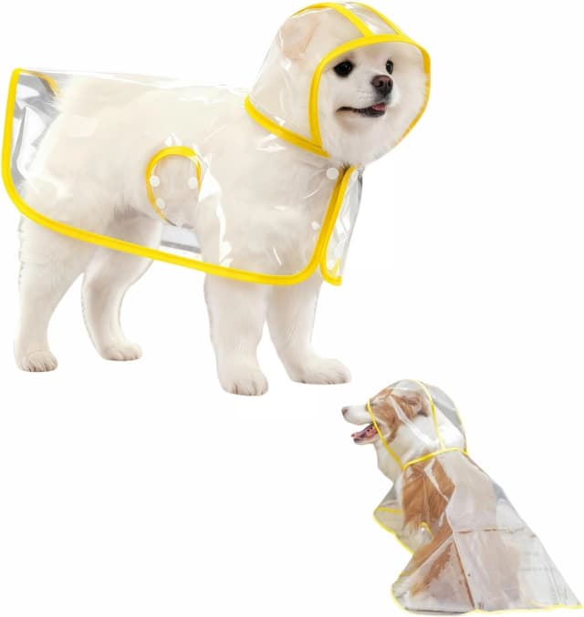 Clear Dog Raincoat — Transparent PVC Cape Style Pet Rain Jacket with Hidden Leash Hole