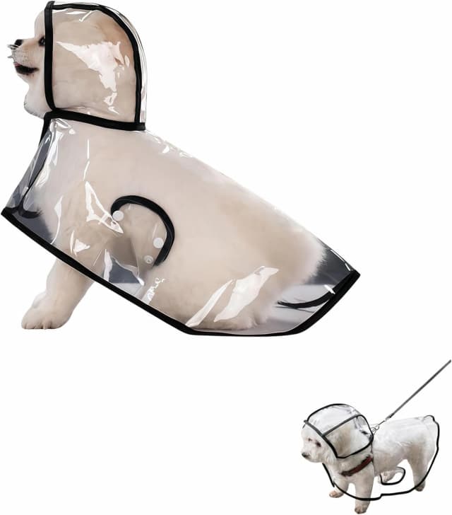 Transparent Dog Rain Poncho for Small and Medium Dogs - Thick Waterproof Raincoat with Hidden Leash Hole &