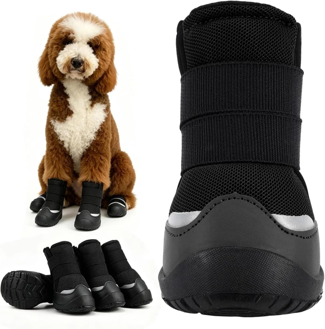 Dog Boots — Rugged Anti-Slip Sole Paw Protectors for Medium and Large Dogs — BLACK / #9 (Width 2.8 inch) for 63-75 lbs