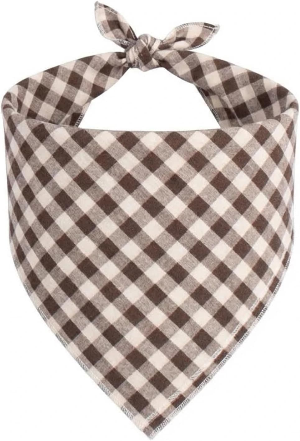 Cotton Linen Dog Bandana 1 Pack — Brown Khaki Gingham Dog Scarf — Khaki Plaid / Large
