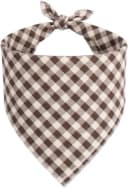 Cotton Linen Dog Bandana 1 Pack — Brown Khaki Gingham Dog Scarf — Khaki Plaid / Large