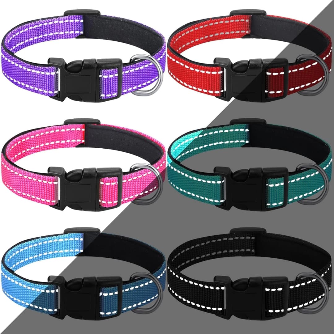 6 Pcs Reflective Dog Collar — Nylon Soft Adjustable — Medium / Fresh Color