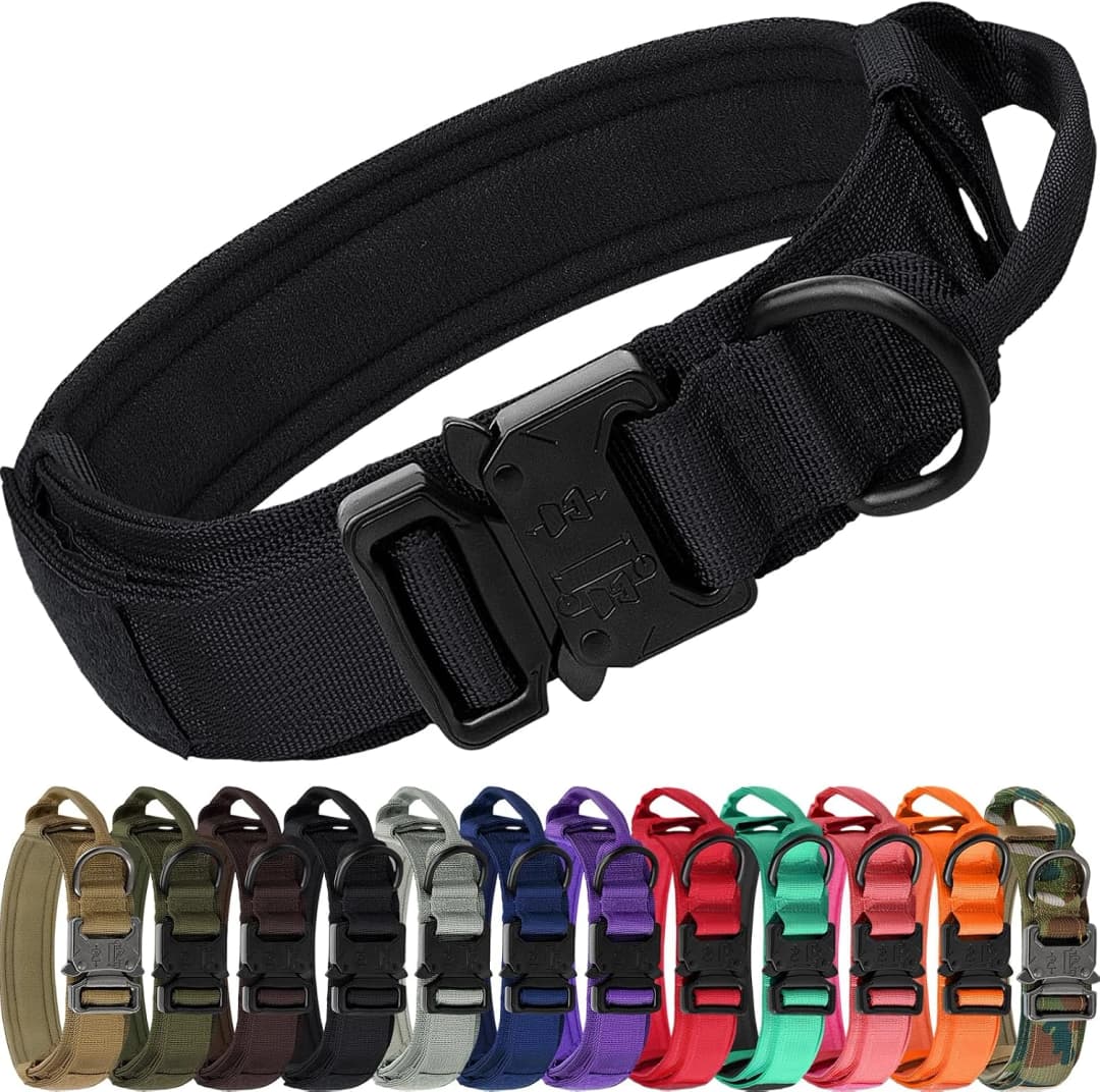 Tactical Dog Collar for Large Dogs — Traffic Control Handle — L / Black