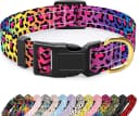 Adjustable and Reflective Dog Collar for Medium Dogs — Neon Leopard Print / M (Neck 14-20", Width 1")