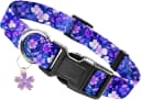 Dog Collar Cute and Soft Nylon Puppy Collar Girl Dogs — Adjustable Dog Collars for Medium Dogs — Purple Flowers / M
