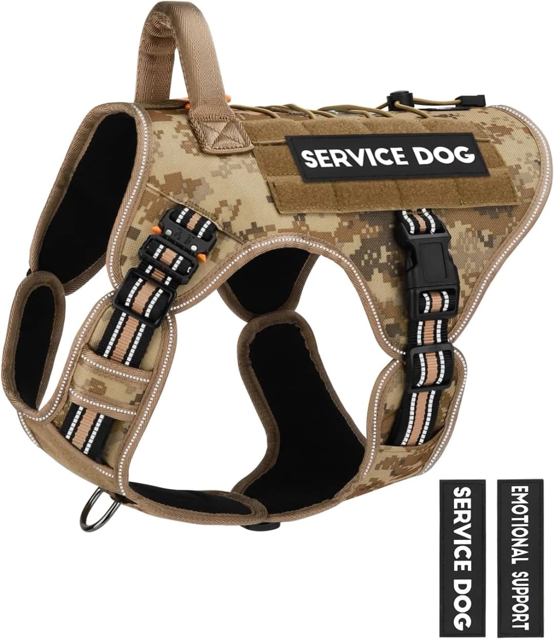 Tactical Dog Harness — No Pull Vest for Large Dogs Desert Camo L — Reflective Desert Camo / Reflective L (45-80 lbs, Chest: 26-35")