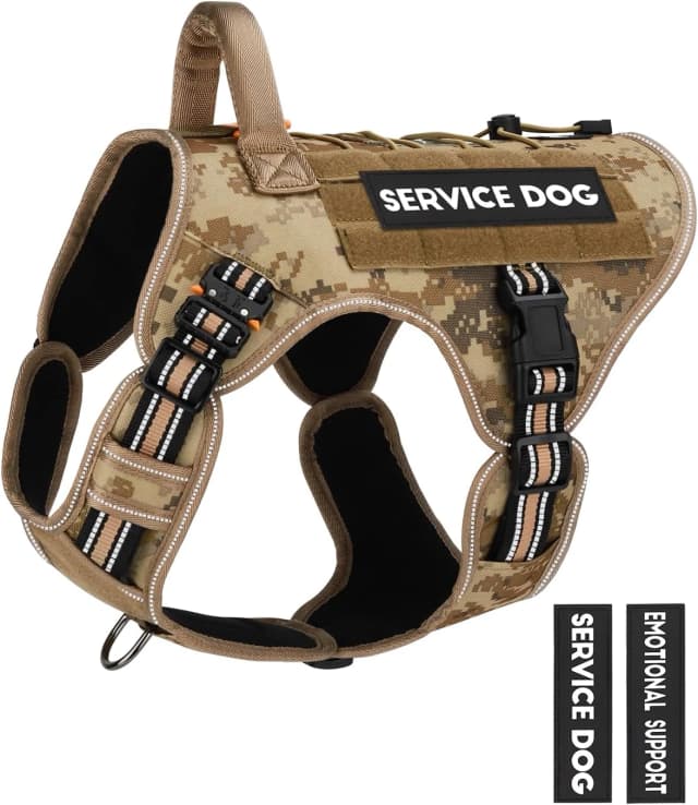Tactical Dog Harness — No Pull Vest for Large Dogs Desert Camo L