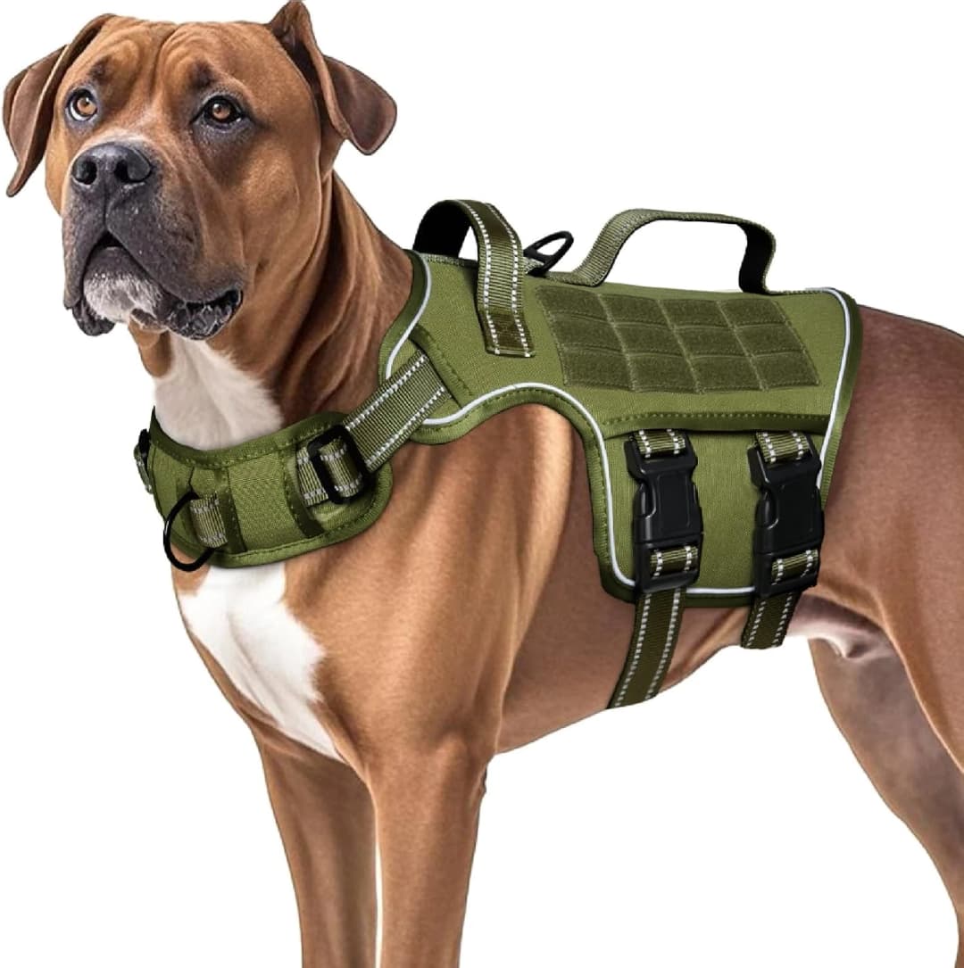 Dog Harness for Large Dogs — No Pull Tactical Vest with Front Clips — Green / L(Neck:18-24",Chest:25-36"),45-80 lbs
