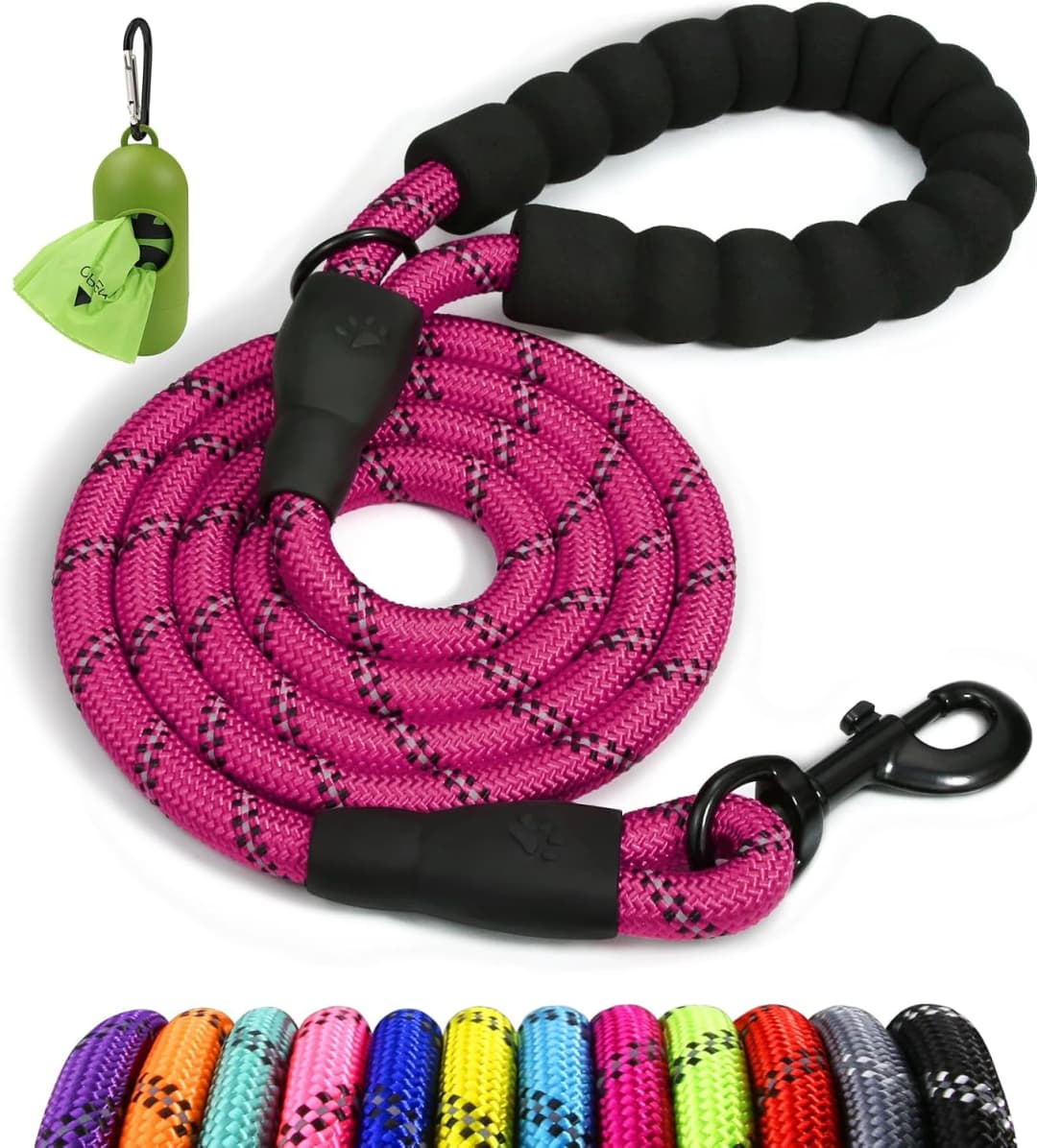 Rope Dog Leash for Medium and Large Dogs — 1/2" x 6 FT (20~120 lbs.) / Hotpink