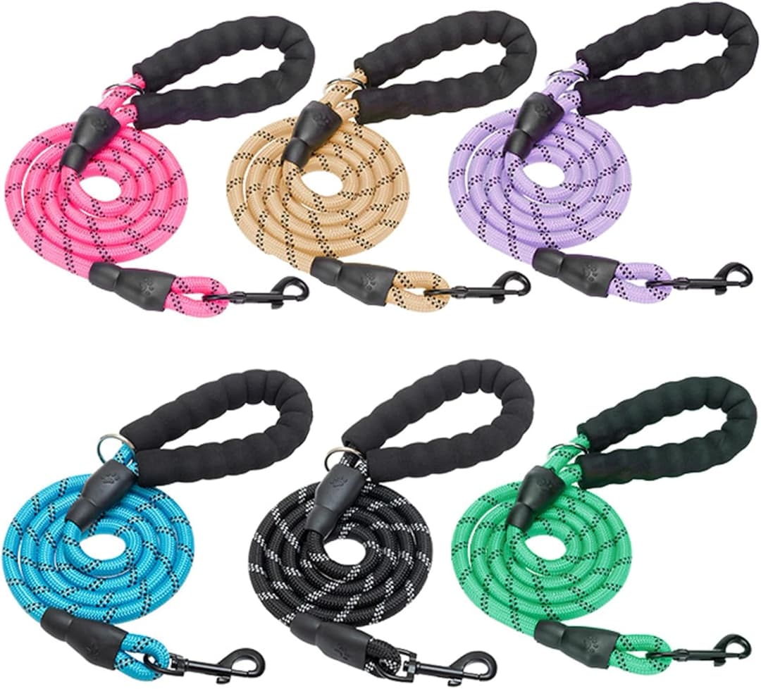 Dog Leash for Large Dogs — 5FT Heavy Duty Rope Leash Bulk — 3/8"x 5 FT (18~120 lbs) / Multi-colored(6 Pack)