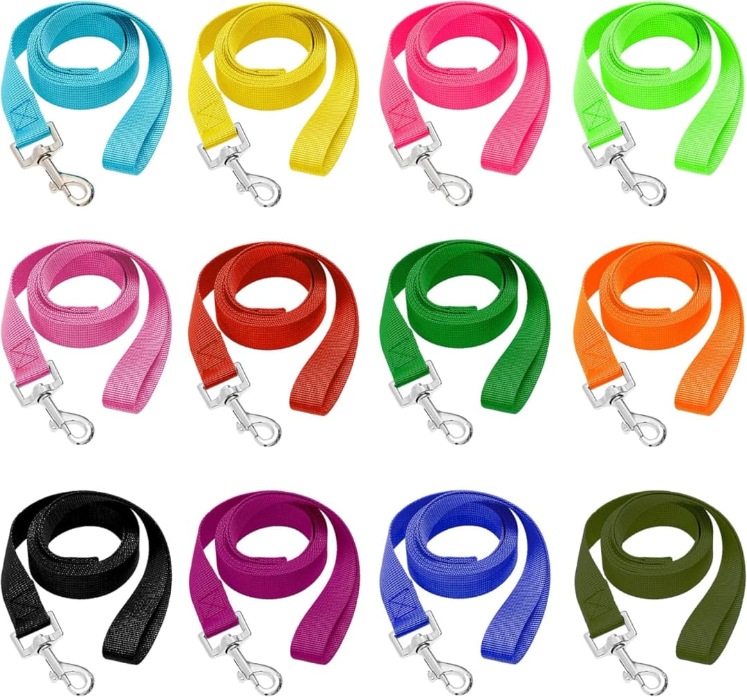12 Pack Bulk Dog Leashes — 6FT Pet Lead Leash with Swivel Hook — Multi-colored / 6 FT (12 pcs)