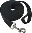Nylon Training Dog Leash for Small, Medium, and Large Dogs, 15ft 20ft 30ft 50ft Long Puppy Lead for Obedience — Black / 20ft