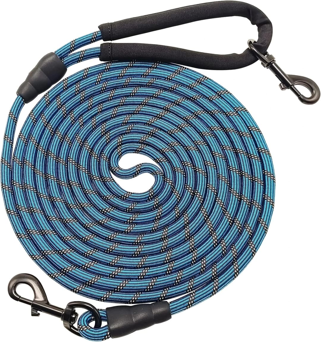 Long Dog Leash — 10/15/20/30/50FT Dog Training Leash with Soft Handle — Blue / 10ft x 3/8inch