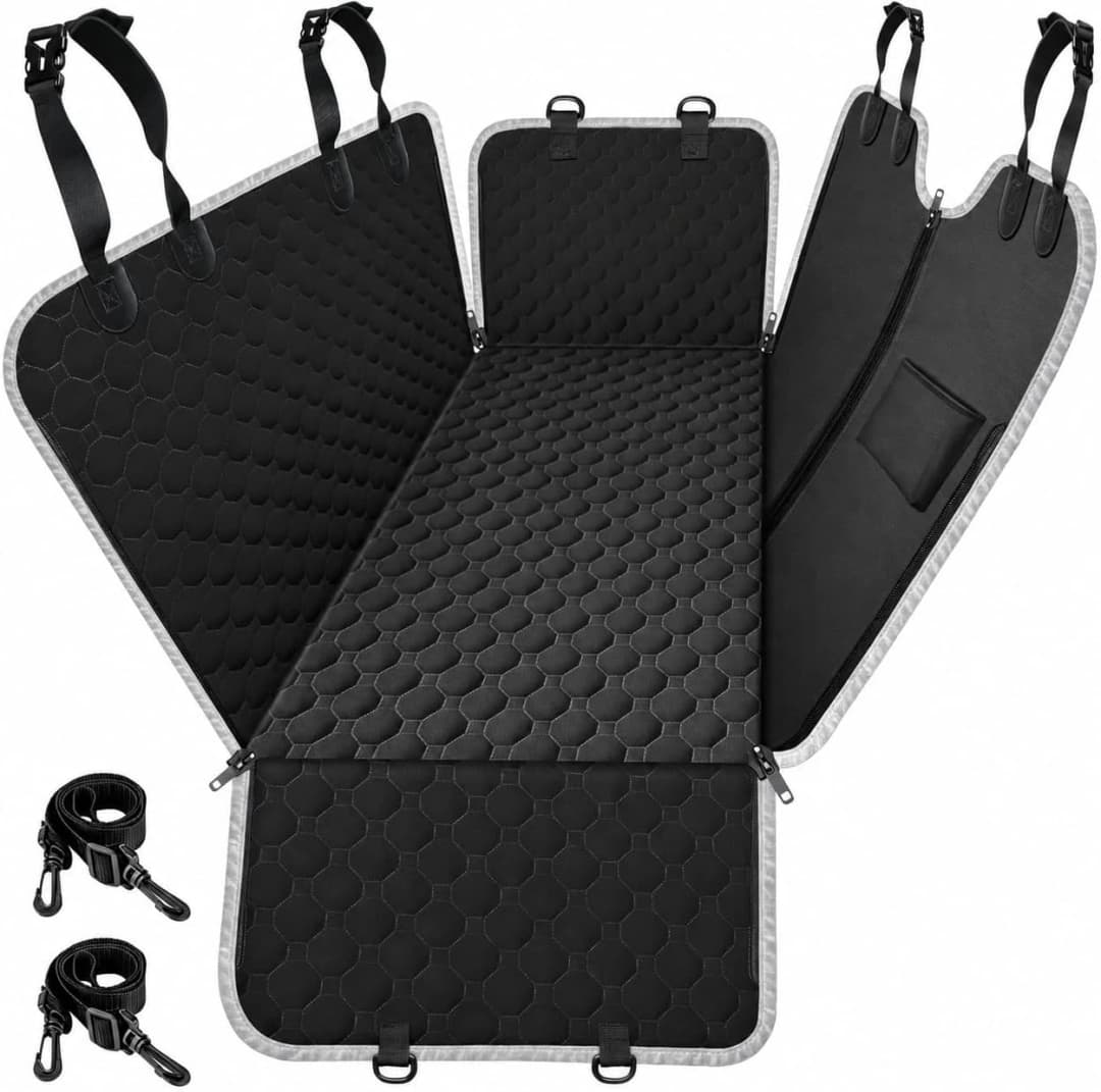 Dog Car Seat Cover for Back Seat — Waterproof Dog Hammock for Car — Black / Standard (54" W x 55" L)