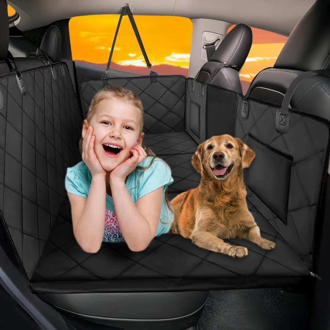Hard Bottom Dog Car Seat Cover for Back Seat — Back Seat Extender — L - For Cars/ Mid-Size SUV/ Small Truck / Black