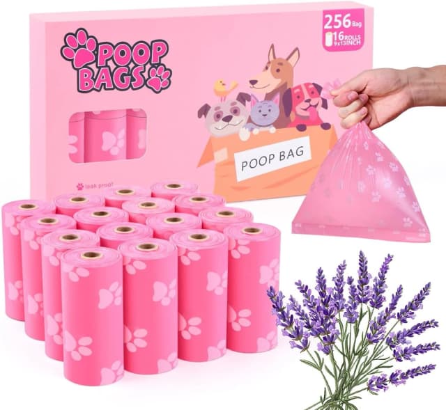 Poop Bags Rolls 256 Count - 9x13 Inches Pink Thickened Leakproof Lavender scent Poo Bags for Dogs — Pet Waste