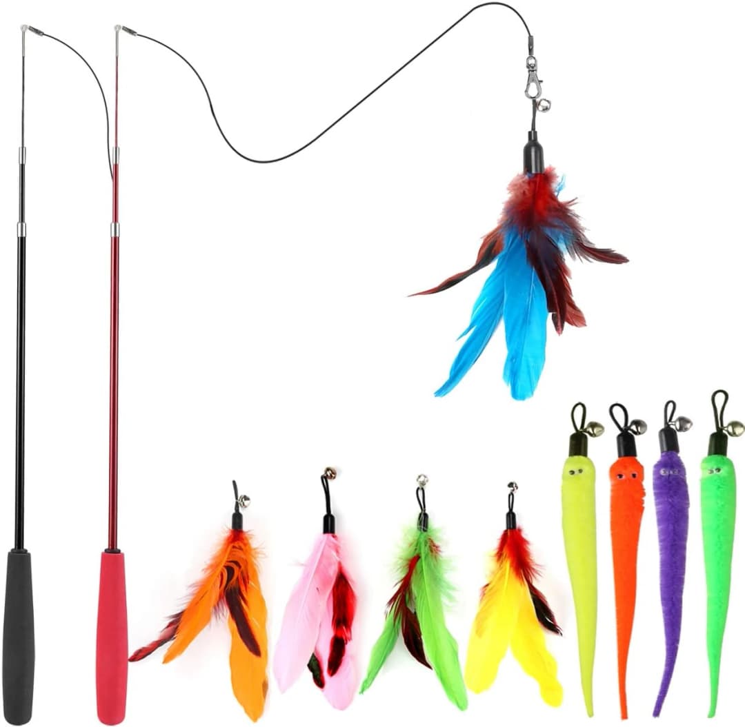 Cat Toys for Indoor Cats — Interactive Cat Toy 2PCS Retractable Wand Toy and 9PCS Cat Feather Toys Refills — Original option