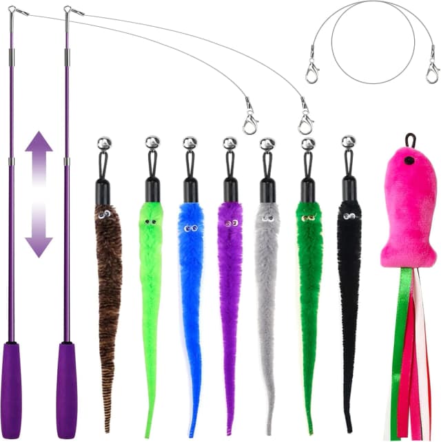 Cat Toys 11Pcs Cat Wand Worm Feather Refills for Indoor Cats