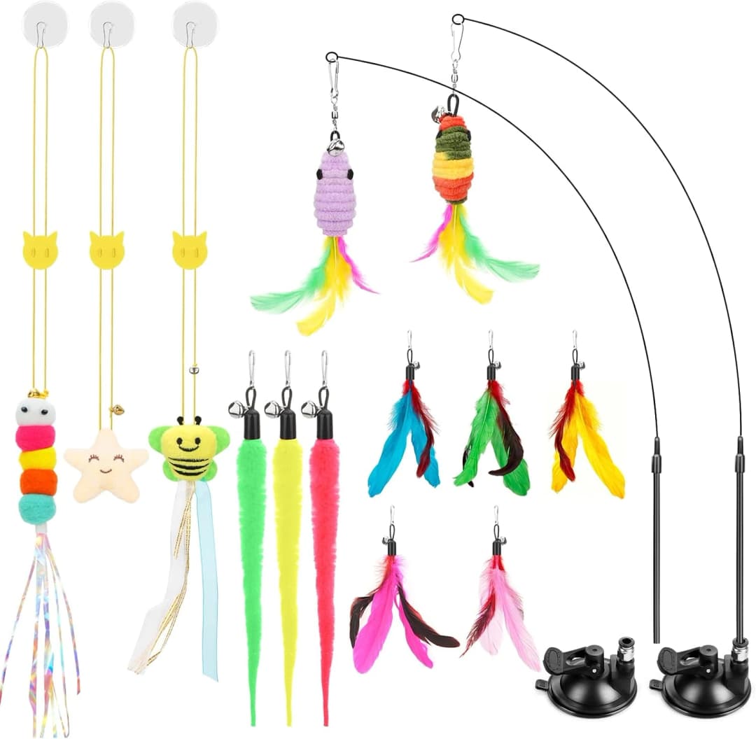 Interactive Cat Toys — 15PCS Cat Wand and Feather Toys for Indoor Cats — cat toys