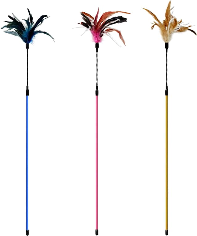 3 Pack 22.8" Extra Long Cat Feather Wand Toys