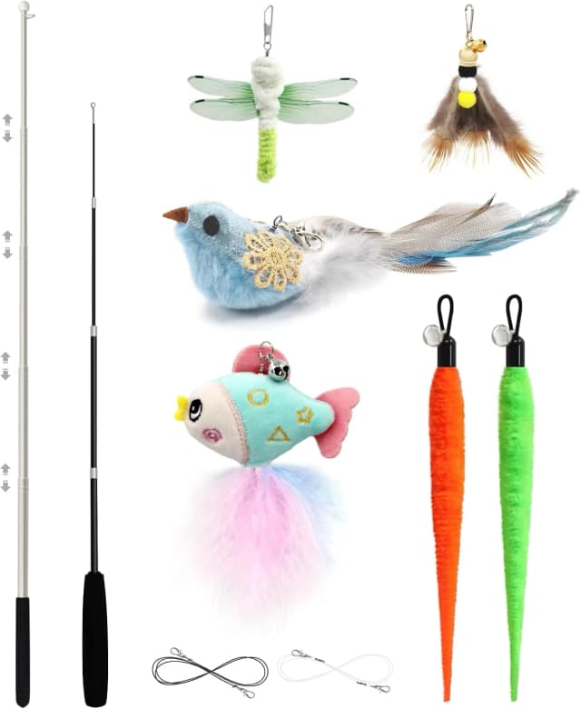 Interactive Cat Toys for Indoor Cats Chase and Exercise — 2PCS Retractable Cat Wand Toy