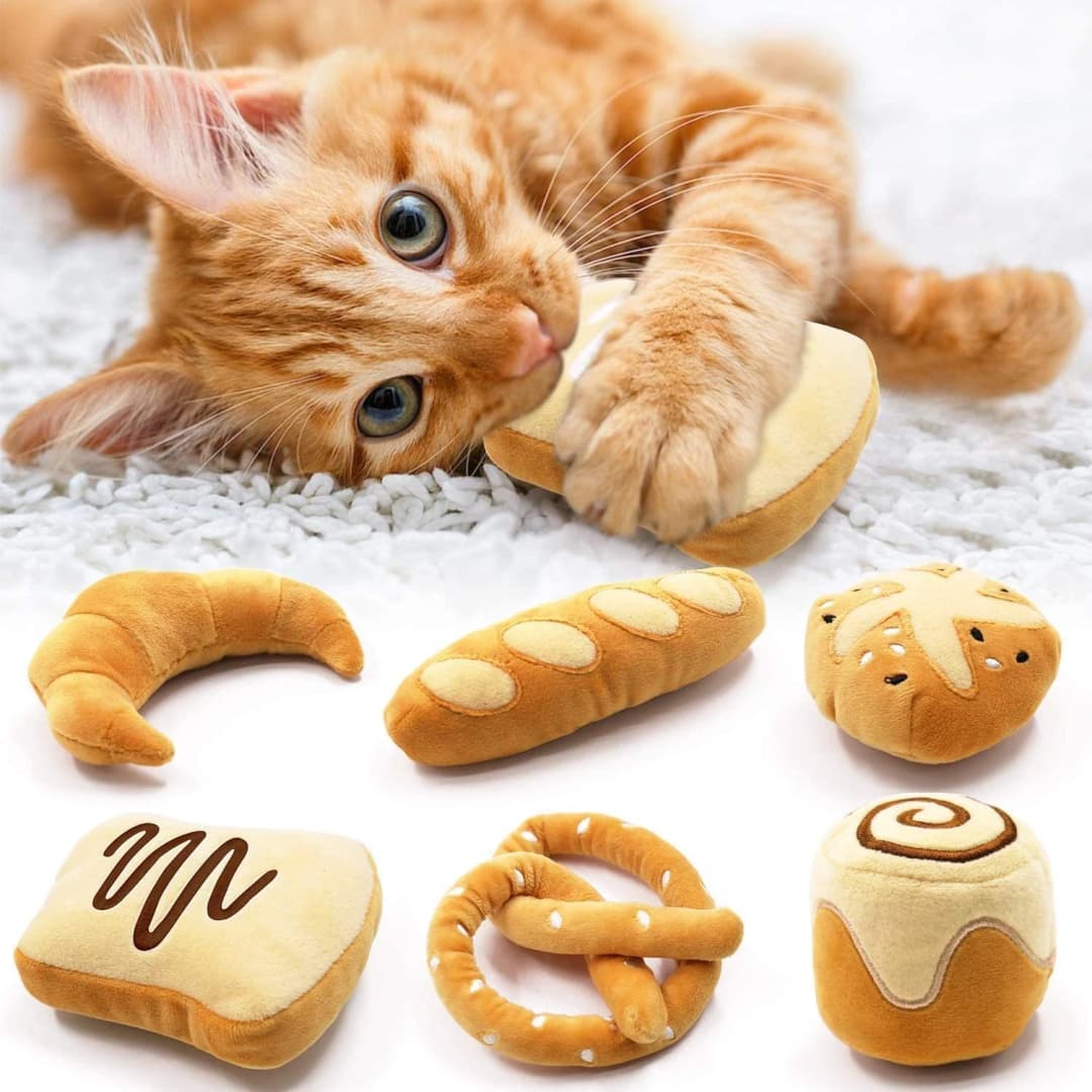 Plush Bread Catnip Toys for Indoor Cats 6 Pack — Bread - 6Pcs