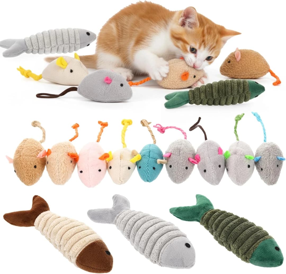 Cat Toys Bulk Plush Mice Set Fish for Indoor Kittens and Puppies — Plush Fish