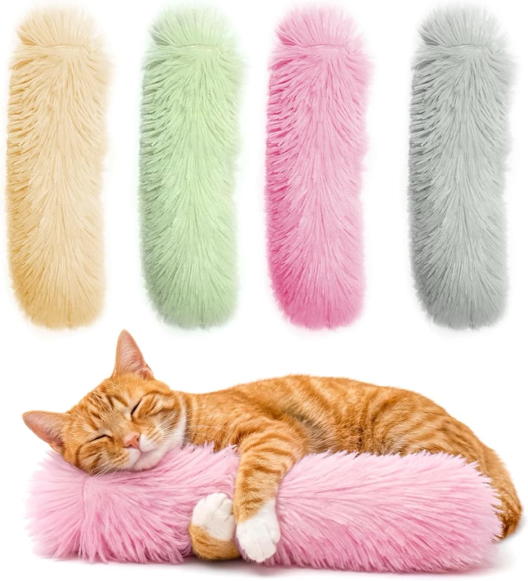 Catnip Cat Toys 4 Pack — Soft Cat Pillow Kicker Toys with Crinkle Sound — Yellow Green Pink Grey