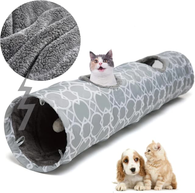 Geometric Straight Cat Tunnel with Plush Inside