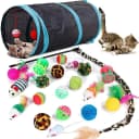 21 Pcs Cat Toys for Indoor Cats Collapsible Cat Tunnel Interactive Feather Teaser Wand Ball Toy for Kitten Cats — Black